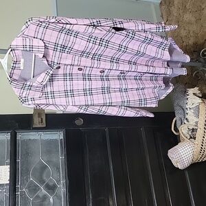 NWOT les Amis Pink Plaid Button-Up Shirt Women Size S,M,L